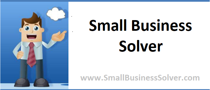 The Small Business Solver logo - A cartoon man in business attire stands smiling against a blue sky with a cloud in it. "Small Business Solver" in black and "www.SmallBusinessSolver.com" are centred in grey on a white text box next to him. 